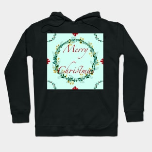 Gold and Red Berry Merry Christmas Wreath Hoodie